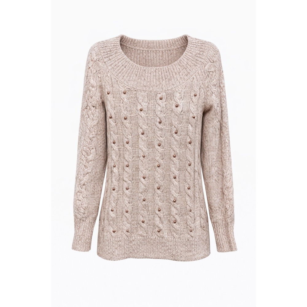 Soho Jeans Cable Knit Pearl Sweater Medium Blush Pink Chunky Cozy Preppy Chic‎